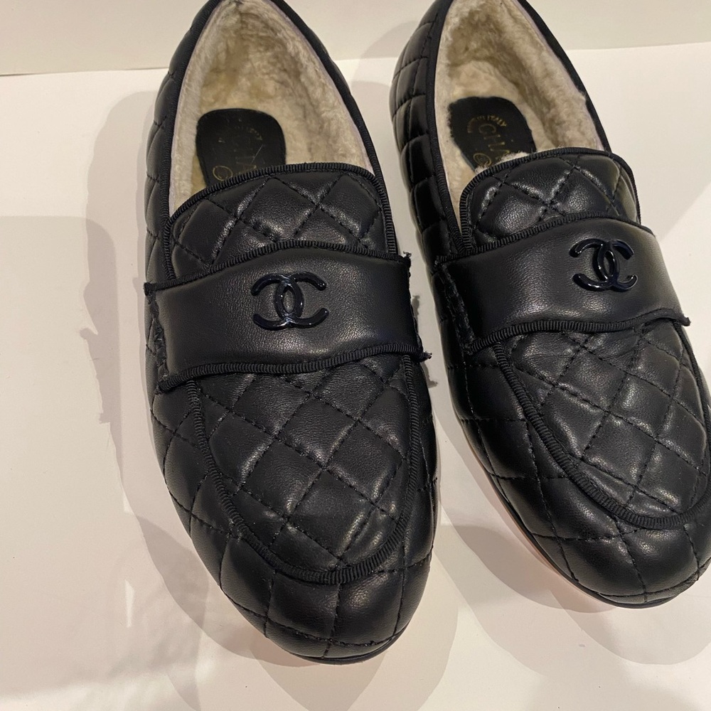 CHANEL Black Quilted Loafers